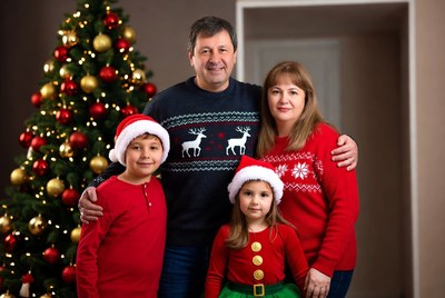 Family christmas celebration in cozy home