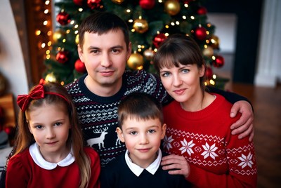 Family celebration by the christmas tree