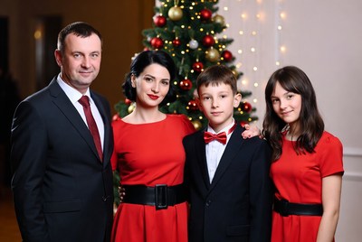 Family celebration in red attire