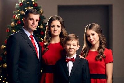 Family in red christmas outfits