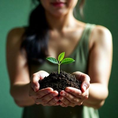 Woman nurturing a young plant