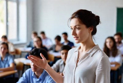 Teacher leading classroom discussion