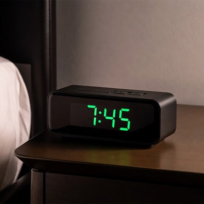 Digital clock displaying morning time