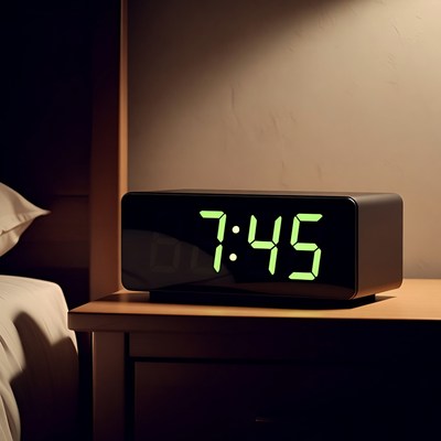 Digital clock displaying 7:45 pm