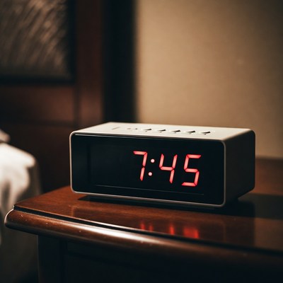 Digital clock shows 7 45 am