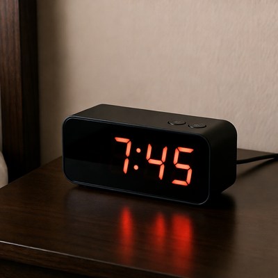 Digital clock showing 7:45 am