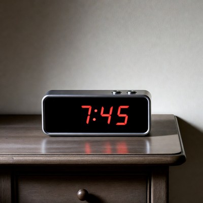 Digital clock showing time in bedroom