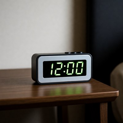 Digital clock displaying midnight hour
