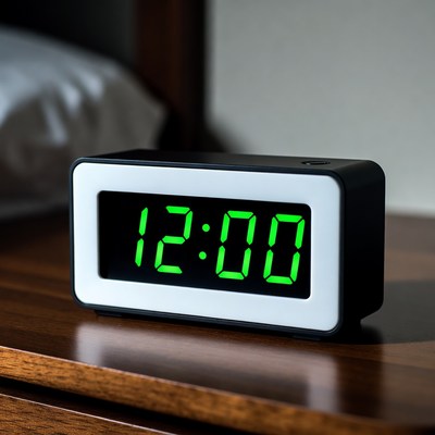 Digital clock displaying noon time