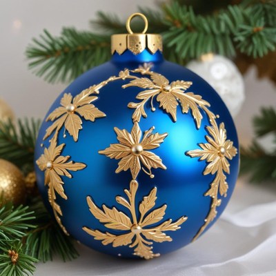 Elegant blue ornament with gold leaves