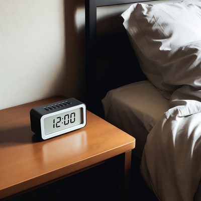 Clock on nightstand at midnight