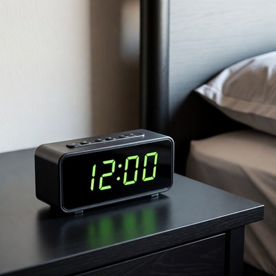 Digital clock on bedside table