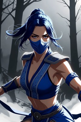 Fierce warrior in blue attire