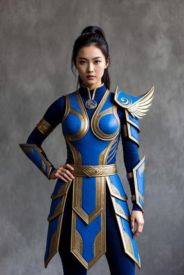 Blue warrior in stunning costume
