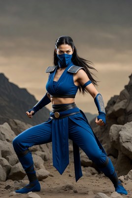 Warrior in blue fantasy setting