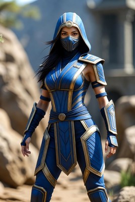 Warrior in blue armor stands tall