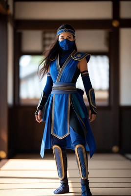 Blue warrior in traditional setting