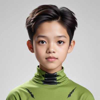 Young boy in green outfit