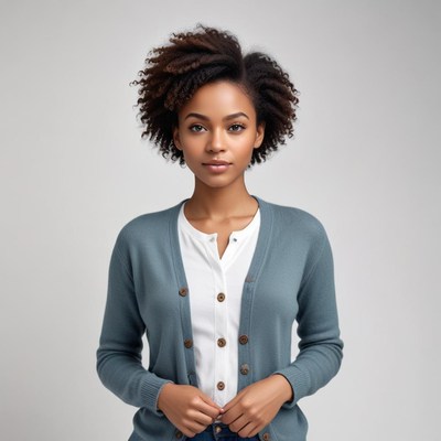 Woman with curly hair in sweater