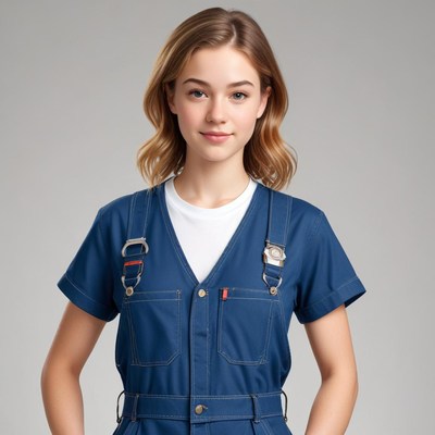 Young person in blue workwear