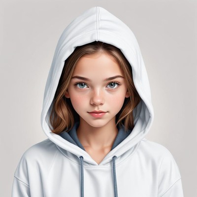 Young girl in a white hoodie