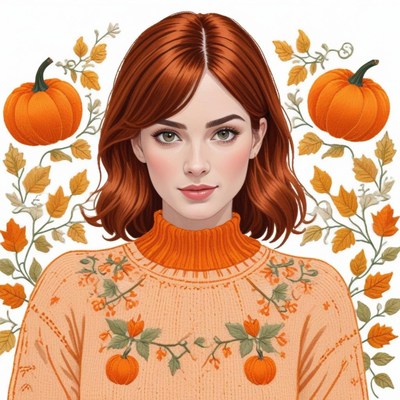 Autumn woman with pumpkins and leaves