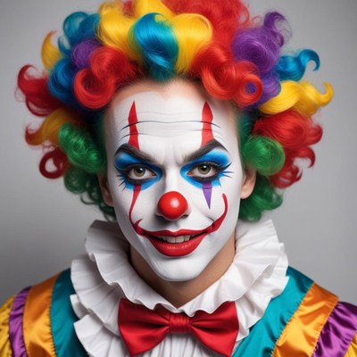 Colorful clown with playful expression