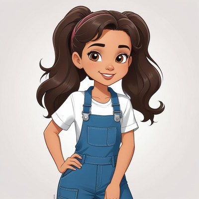 Young girl in blue overalls smiling