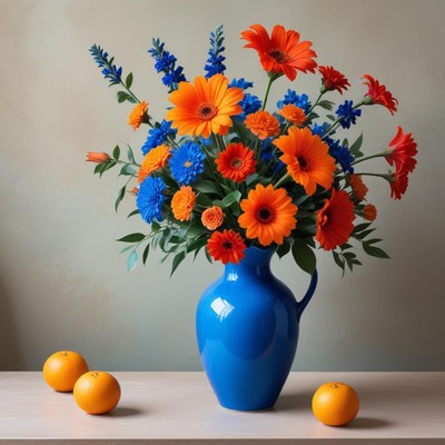 Bright flower arrangement with oranges