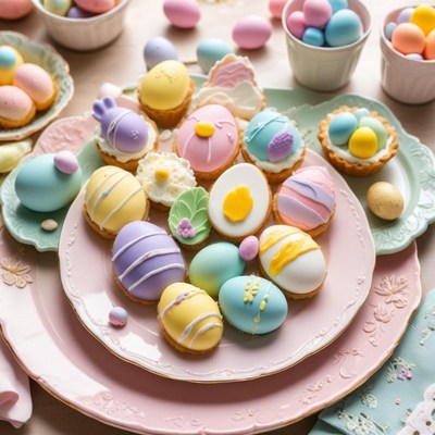 Colorful easter treats on a festive table