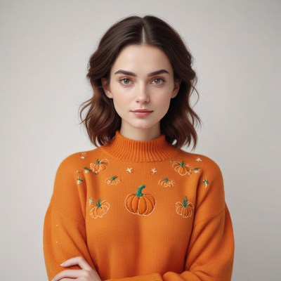 Orange sweater with pumpkin design
