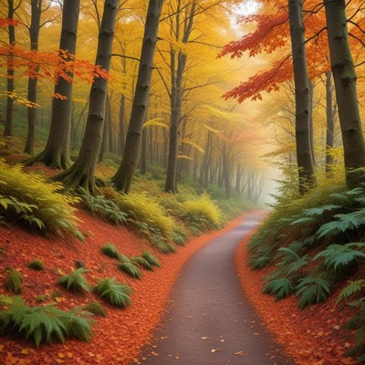 Autumn path through vibrant forest