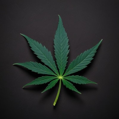 Close-up view of a green cannabis leaf