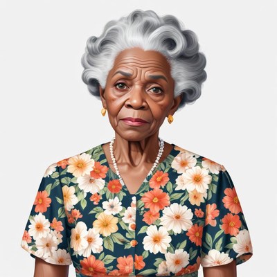 Elderly woman in floral attire