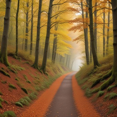 Autumn pathway through the forest