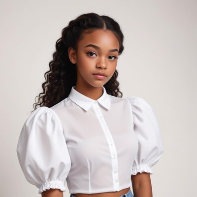 Stylish young woman in white blouse