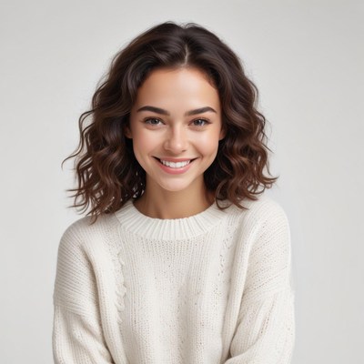Smiling woman in light sweater