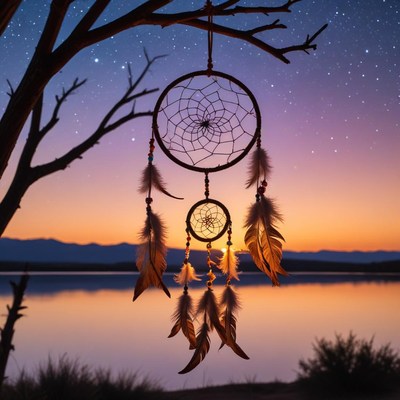Dreamcatcher at sunset by the lake