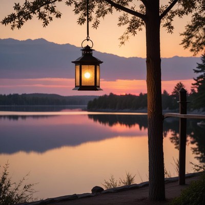Sunset lantern by the lake