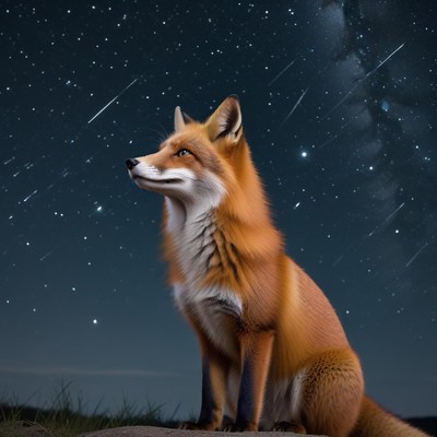 Fox under a starry night sky