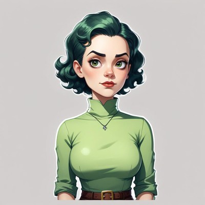 Woman with green hair and eyes