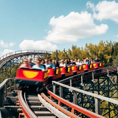 Thrilling roller coaster ride at amusement park