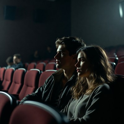 Couple enjoying movie in theater