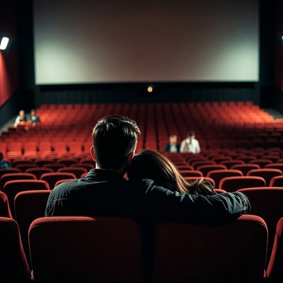 Romantic couple in movie theater