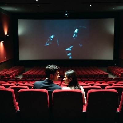 Romantic moment in movie theater