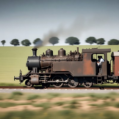 Vintage steam train on countryside track