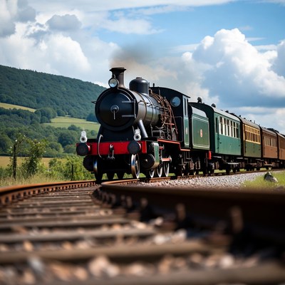 Steam train travels through countryside