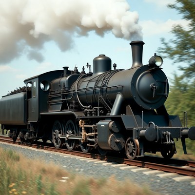 Classic steam locomotive on the tracks