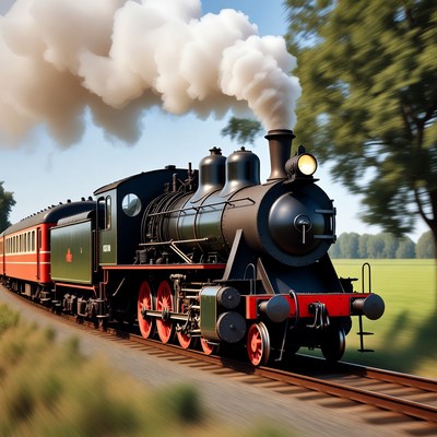 Steam train in scenic countryside
