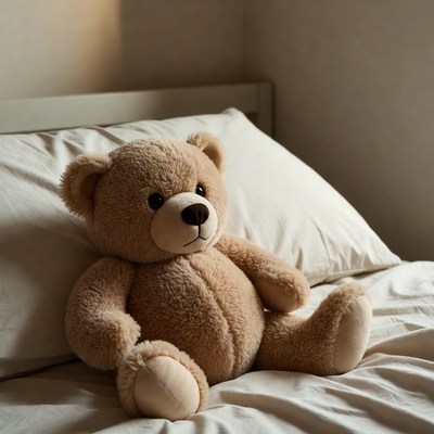 Cute teddy bear on bed